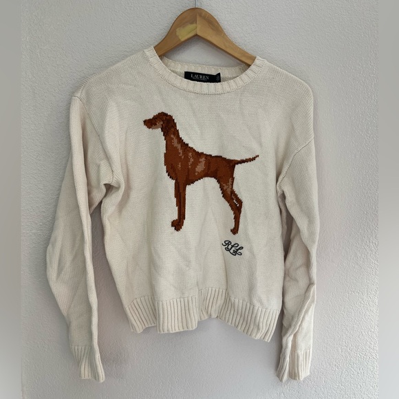 Ralph Lauren Women's Intarsia-Knit Cotton-Blend Dog Sweater Medium - Picture 3 of 14